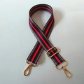 Bandoulière réglable en nylon à rayures colorées avec boucles en métal doré poli - Fermoir en Argent / Rayures Marron Bleu Rouge