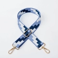 Adjustable woven shoulder strap with blue geometric pattern and gold metal hardware - Lake Blue Gold Buckle