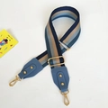 Tracolla larga a righe blu e marroni regolabile con ganci in metallo dorato - Righe Blu + Pelle Blu Lago