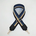 Bandoulière large réglable en toile à rayures bleu marine avec boucles en métal doré - Style 3 Rayures Marine Noir