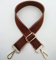 Detail of adjustable brown nylon shoulder strap with premium gold metal swivel hooks - Silver Clasp / Brown Coffee