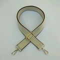 Adjustable beige woven shoulder strap with dark brown trim and gold metal buckles - Light Khaki