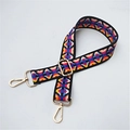 Adjustable wide shoulder strap with colorful geometric pattern and gold metal hardware - Black Border Ethnic