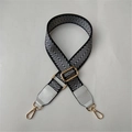 Adjustable chevron woven bag strap with golden metal hardware and gray leather ends - Silver Thread Silver Leather