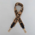 Adjustable canvas bag strap with black lettering, gold metal hooks and leather trim - Style 2 Narrow Leather Silver Buckle