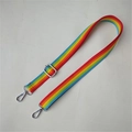 Close-up of rainbow striped adjustable bag strap with silver metal lobster hooks - Style 2 Rainbow Stripe (Silver Buckle)