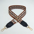 Verstellbarer breiter gewebter Schultergurt mit Vintage-Kettenmuster und goldener Hardware - Braune Kreise mit schwarzem Leder