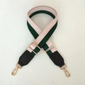 Detail of adjustable wide bag strap with pink and green stripes and gold metal hooks - White Green + Black Leather + Gold Hook / Length approx. 130cm