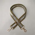 Adjustable olive green canvas bag strap with white stripes and gold metal hooks - Matcha Green
