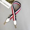 Adjustable striped canvas shoulder strap with red, white, blue colors and gold hooks - Blue/White/Red With White Leather