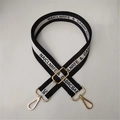 Adjustable black and white woven wide strap with gold metal buckles for crossbody bags - Black