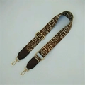 Adjustable wide replacement bag strap with geometric pattern and gold metal hooks - Coffee Khaki Checkered + Coffee Leather