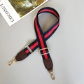 Adjustable cross-body bag strap with navy and red stripes and gold metal hooks - Blue/Red/Blue With Coffee Leather