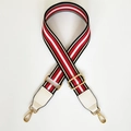 Verstellbarer breiter Schultergurt mit rot-weiß-schwarzem Muster und goldenen Metallhaken - Rot Gestreift + Weißer Lederbesatz