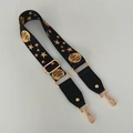 Adjustable black fabric bag strap with gold star pattern and metal lobster clasps - Large Leather Head Style