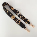Adjustable black fabric bag strap with gold star patterns and metallic swivel hooks - Small Leather Head Style