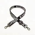 Adjustable black and white woven bag strap with letter patterns and metal lobster clasps - Style 2 Gunmetal