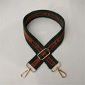 Adjustable green and red striped cotton shoulder strap with gold hooks and letter print - Green