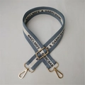 Adjustable blue canvas shoulder strap with white stripes and gold lobster clasps - Gray
