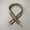 Adjustable olive green canvas bag strap with white stripes and golden metal clasps - Matcha Green