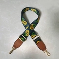 Adjustable black shoulder strap with sunflower print and gold lobster clasps - Sunflower Brown Leather Trim / Silver Clasp