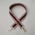 Adjustable pink and brown woven cotton shoulder strap with gold metal swivel lobster clasps - Pink Coffee Stripe