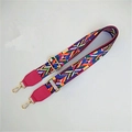 Adjustable rainbow ethnic style crossbody bag strap with rose red leather ends - Rainbow Rose Red / Silver Clasp