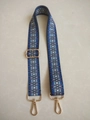 Ethnic geometric blue and white patterned replacement bag strap with golden metal hooks - Style 2 / Silver Clasp