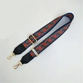 Ethnic style embroidered bag strap in dark blue with orange floral pattern and gold hooks - Dandelion Black / Silver Clasp