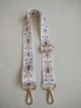 Floral ethnic style bag strap with white fabric base and gold metal lobster clasps - Style 6