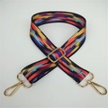 Adjustable geometric ethnic style colorful wide shoulder strap with golden metal clasps - No. 4 Contrast Black Edge Colorful Cloud