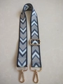 Wide fabric bag strap with blue and grey geometric pattern and gold metal hooks - Style 7 / Silver Clasp