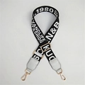 Detail of adjustable nylon shoulder strap with fashion letters and gold metal hardware hooks - Silver