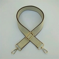 Adjustable beige and brown wide replacement strap for shoulder bags with gold hooks - Silver Clasp / Light Khaki