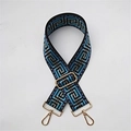 Bandoulière large réglable pour sacs avec motif géométrique grec bleu et boucles dorées - Fermoir en Argent / Treillis Bleu Géométrique