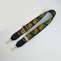 Adjustable bag strap with sunflower print and golden metal buckles in black finish - Sunflower Black / Silver Clasp
