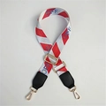Close-up of adjustable striped bag strap with OFF text and gold metal hooks - Style 2 Black