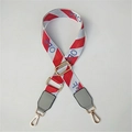Detail of adjustable woven shoulder strap with letter print and gold hardware buckles - Style 2 Grey