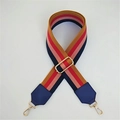 Tracolla regolabile in tela a righe con punte in pelle e moschettoni dorati - Stile 1 Blu