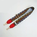 Ethnic style geometric diamond patterns shoulder strap with red trim and gold hardware - Diamond Lattice Red / Silver Clasp