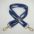 Ethnic wide bag strap with blue and black geometric pattern and gold hardware - No. 11 Blue Diamond