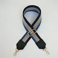 Tracolla regolabile a righe blu e beige in pelle PU con ganci girevoli dorati - Stile 2 Nero