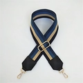 Adjustable striped PU leather wide shoulder strap with blue and khaki nylon webbing - Style 3 Black