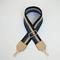 Adjustable navy and royal blue striped PU leather wide shoulder strap with gold metal hooks - Style 3 Khaki