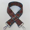 Detail of adjustable boho shoulder strap with colorful geometric patterns and silver clips - No. 25 Silver Buckle