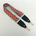 Detail of adjustable ethnic geometric woven bag strap with golden metal swivel hooks - Iridescent
