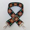 Detail of adjustable ethnic wide bag strap with colorful geometric patterns and gold buckle - No. 26 Gold Buckle