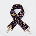 Adjustable leopard print bag strap in purple and gold with metal swivel hooks - Purple