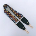 Close-up of geometric ethnic pattern weaving on a wide adjustable bag shoulder strap - Argyle