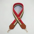 Adjustable striped canvas strap with brown leather ends and golden metal clips - Style 5 Brown